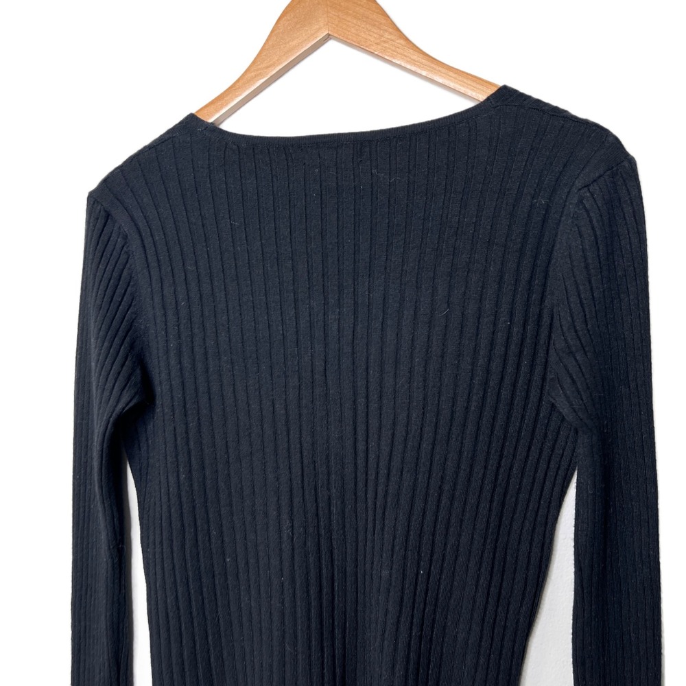 EXPRESS Black Ribbed V Neck Button Up Long Sleeve Cardigan Sweater Womens M - Picture 15 of 16